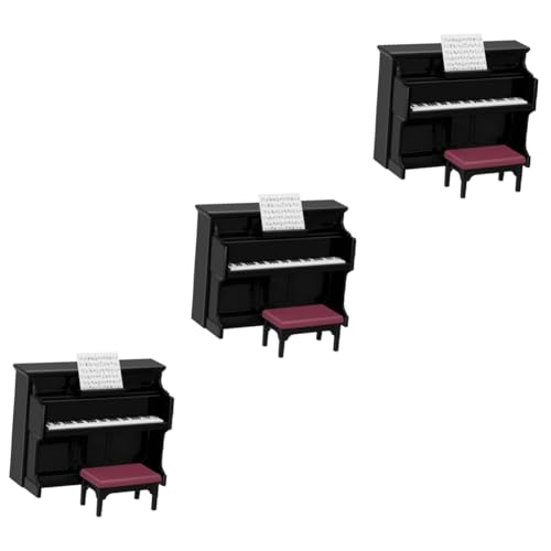 Alasum 3 Sätze Puppenhaus-Klavier Häuser Puppenhaus-musikinstrumente Puppenhaus Möbel Dekoration Miniatur-Musikinstrument Puppenhaus-möbel-Ornament Mini-flügel Schemel Figur Plastik Black von Alasum