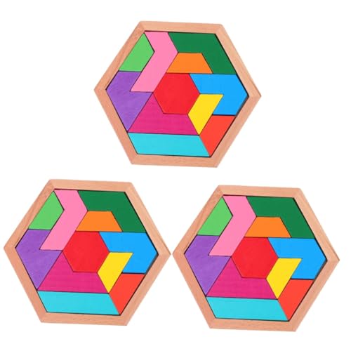 Alasum 3 Sätze Puzzle-Bausteine Tangram Kinder Puzzle kinderpuzzle Puzzle für Kinder knobeleien für Kinder Spielzeug Sechseck-Puzzle Rätsel zum frühen Lernen hochwertiges Holz Colorful von Alasum