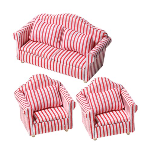 Alasum 3 Teiliges Sofa Set Für Wohnzimmer Couch Möbel Miniatur Sessel Miniatur Sofa Gestreift Komplett Aus Baumwollstoff von Alasum