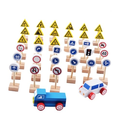 Alasum 35st Verkehrszeichen-spielset Spielzeug Verkehrszeichen Für Kinder Verkehrsschilder Aus Holz Hölzern von Alasum