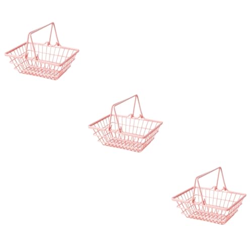 Alasum 3St Einkaufskorb Puppenhaus-Obstkorb Miniatur Spielzeug winzig Mini-Shopping Storage Baskets allzweckkorb Shopping Basket Mini-Körbe zur Aufbewahrung von Kleinigkeiten Eisen Rosa von Alasum