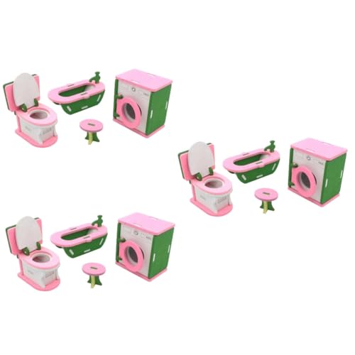 Alasum 3St Möbelspielzeug Kinder badezusatz rosaenne qridor zulunft pink perrücke pink Bathroom Set for Pink Color Miniature Dollhouse Furniture Bambus von Alasum