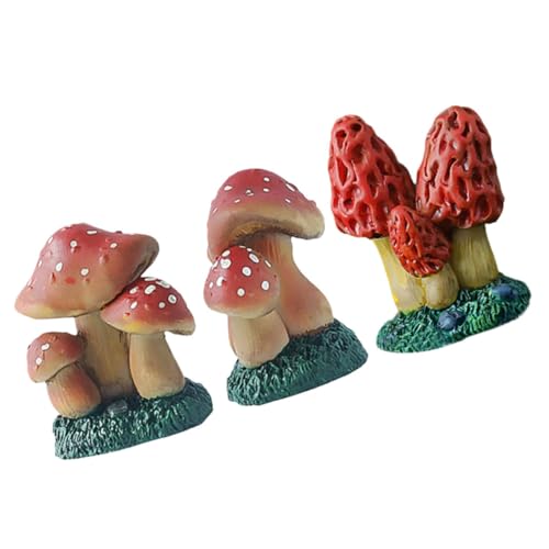 Alasum 3St Pilzverzierung Kinder bastelset basteln für Kinder Pilzfiguren für Schreibtisch gartenskulptur Dekorationen für Pilzkuchen Miniaturpilz Pilzfigur für Zuhause Mini-Harz-Pilz von Alasum