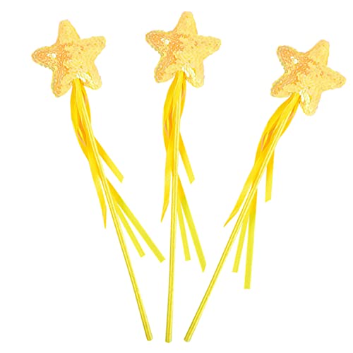 Alasum 3St Zauberstab heeloween Fairy Wand Kid Toys spielsachen für Kinder zauberw Prinzessinnen-Sternenstab Spielzeug dekorativer Feenstab glänzendes Feenrutenspielzeug Stoff Yellow von Alasum