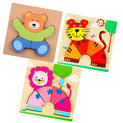 Alasum 3 Stücke Holz Kinder Puzzle Bord Baby Spielzeug Pädagogisches Spielzeug Bär Tiger von Alasum