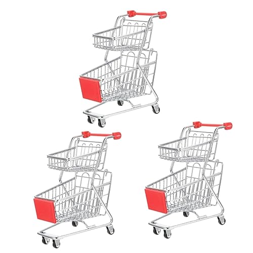 Alasum 3st Mini-einkaufswagen Tischwagen Mini-supermarkt-handwagen Aufbewahrungsspielzeug Spielzeug-einkaufswagen Kinderwagen Miniaturdekoration Miniwagen Minikiste Schmiedeeisen Rot von Alasum