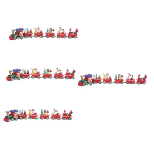 Alasum 4 Sätze Weihnachts Zug Ornamente Zugdekor 2000er Partydekoration Eisenbahn-spielset Weihnachtsdekorationen Figuren Trainieren Zug-Statue Hölzerner Zug Weihnachtszug Zug Dekor Holz von Alasum