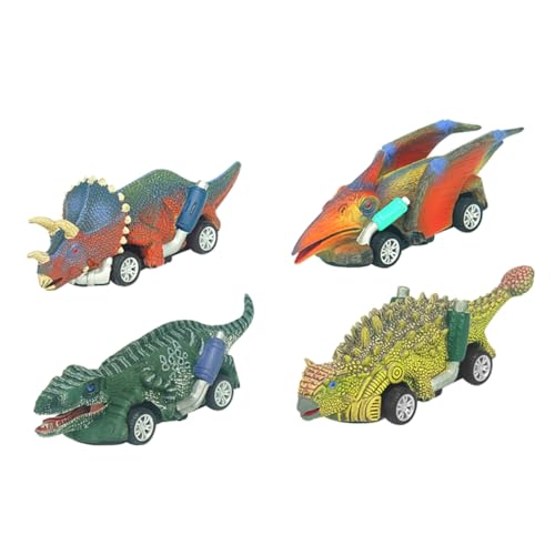 Alasum 4 Stück Dinosaurier Zurückziehen Auto LKW Kinderauto Cartoon Zurückziehen Auto Dinosaurier Zurückziehen Modelle Tier Trägheit Auto Simulation Dinosaurier Auto Tier Fahrzeuge von Alasum