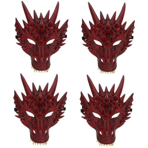 Alasum 4 Stück Drachenmaske Make-up-stirnband Drachenkopf Drachen Kostüm Maske Halbmaske Grüne Maske Halloween-ornamente Cosplay-kostümzubehör Dinosaurier-masken Halloween Gruselig Pu Rot von Alasum