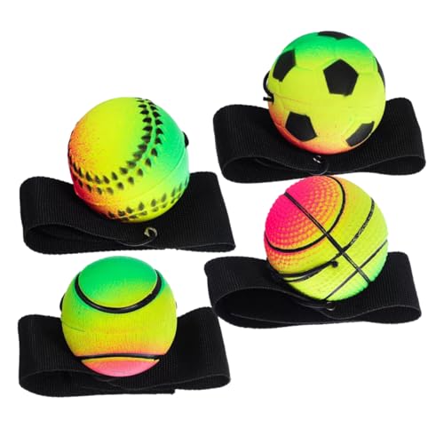 Alasum 4 Stück Hüpfball Handwurfspielzeug Handgelenk Return Ball Bulk Rebound Ball Armband Spielzeug Baseball Handgelenkbälle Basketball Return Armband Handgelenk Ball Armband von Alasum