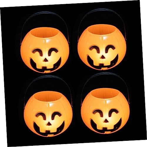 Alasum 4 Stück Kürbis Bonbonglas Halloween Süßigkeiten Eimer kinderlaterne Behandler haloween pumpkin kürbiseimer Laternen Spielzeug Kürbis-Bonbonglas tragbares Bonbonglas Knopfbatterie von Alasum