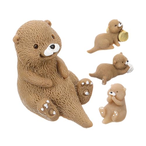 Alasum 4 Stück Otter-Ornamente Feengarten-Ornament Kleine Terrarienfigur Mini-otterfiguren Mikro-landschaftsstatue Bastelset Für Gartentöpfe Otter-geburtstagsdekorationen Light Brown Harz von Alasum