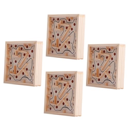 Alasum 4 Stück Palmenlabyrinth Holz-Labyrinth-Puzzle Perlen-Labyrinth-brettspiel Perlen-rolllabyrinth- Holzlabyrinth Treibendes Perlen-Labyrinth-Puzzle Beige Hölzern von Alasum