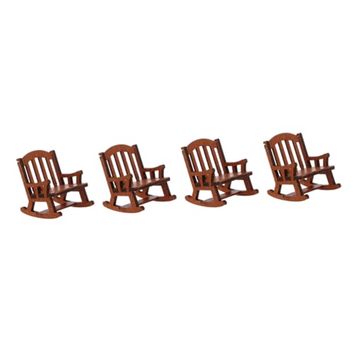 Alasum 4 Stück Puppe Schaukelstuhl Dekoration Mini-landschaftshocker Mini-stühle Möbel Selber Machen Vintage-dekor Mikrolandschaftsornament Figuren Dekor Liege Miniaturmöbel Brown Hölzern von Alasum