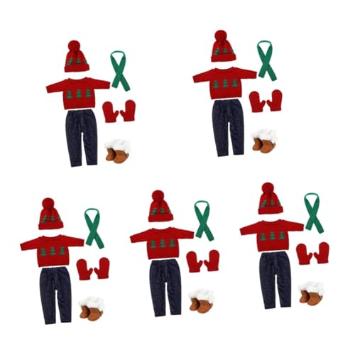 Alasum 5 Sätze Puppe Weihnachtskostüm Weihnachtspullover Weihnachtskostümpuppe Weihnachtsmann-Kleidung Winterpuppenoutfit Weihnachtspuppen-Outfits Puppe Weihnachtskleidung Baumwolle von Alasum