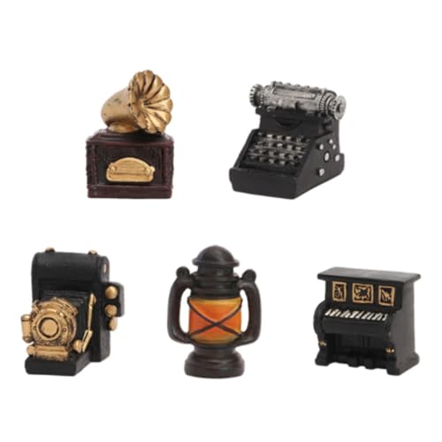 Alasum 5st Retro Alte Ornamente Miniatur-hausfigur Miniatur-Retro-Schreibmaschine Mini-hausmöbel Haushaltsgeräte Miniatur Mini-Vintage-möbelmodelle Mini-musikfigur Spielzeug Harz von Alasum