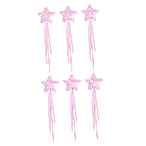 Alasum 6 STK Zauberstab Feenhaftes Spielzeug Zauberstäbe Feenstäbe in Sternform Schminkkasten Fairy Wand Spielzeug für Kinder tragbare Engelsstäbe Bühnenperformance Feenstöcke Stoff Rosa von Alasum