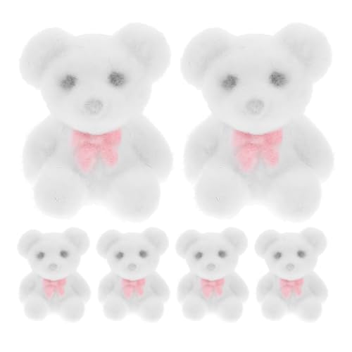 Alasum 6St Mini-Bärpuppe Party Hochzeit Dekoration Geschenkideen Flockmaterial Deko Dekorative Figuren Plüschbären Kuchendekorationen Partydekorationen Minibären PVC Weiß von Alasum