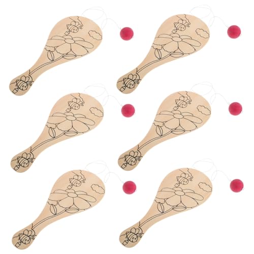 Alasum 6st Schlägerspielzeug Zum Ausmalen Malen Schlägergriffband Malspielzeug Leeres Paddel Paddeln Paddel Mit Befestigtem Ball Schläger Pickleball-Explosion Holz von Alasum
