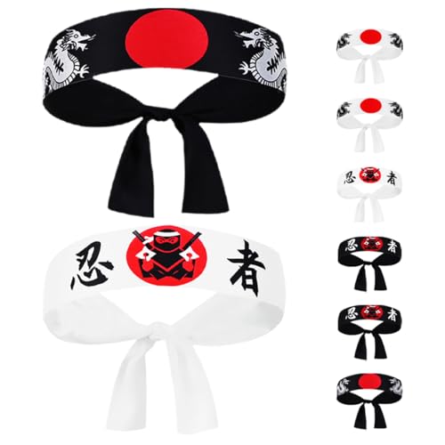 Alasum 8 Stück Ninja Hauben Kopfband Japanisches Chinesisches Kostüm Japanisches Kostüm Stirnband Karate Sport Bandana Karate Stirnbänder Japanisches Stirnband Koch von Alasum