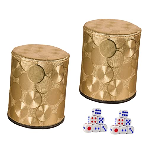 Alasum Box Mit 2 Sätzen Leder Farbbecher Würfel Becher Würfel-gastgeschenk Würfelbecher Aus Kunstleder Würfelspiel Tasse Durchscheinende Würfel Würfelbecher Stapeln Golden Pu-Leder von Alasum