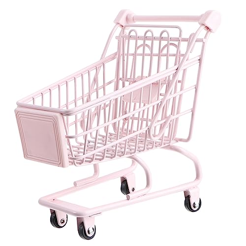 Alasum Einkaufswagen Geldbörse Miniaturen Puppe Drahtkörbe Für Speisekammern Kinderwagen Mini-rollwagen Warenkorb Staubsaugen Buggy Mini-Wagen Kleinkind Eisen Rosa von Alasum