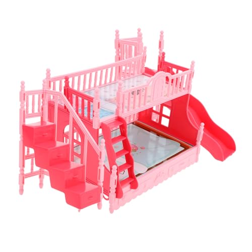 Alasum Etagenbett-Set für Puppen Puppenhaus Doppelstockbett Puppenhaus Zubehör spielzimmer Puppenzimmer Dekoration Mini Puppenmöbel Mini-Möbelmodell Puppenhausmöbel Requisiten Abs Rosa von Alasum