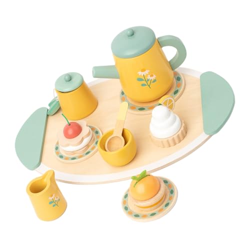 Alasum Teeservice Kinder Holzspielzeug Teeservice Set Für 1 Set Mit Tassen Und Geschirr Fantasiespiel Zubehör Für Spielküche Ideales Für Kleine Feinschmecker Und Teepartys Tee Set Für Kinder von Alasum