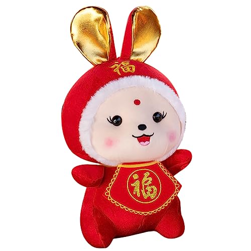 Alasum Kaninchenpuppe dekorative Hasenpuppe Kaninchen-Maskottchen-Spielzeug Plüschhase Hasen Kuscheltier Kaninchen Figur Chinesische Hasenpuppe Plüsch-Kaninchen-Spielzeug PP Baumwolle rot von Alasum