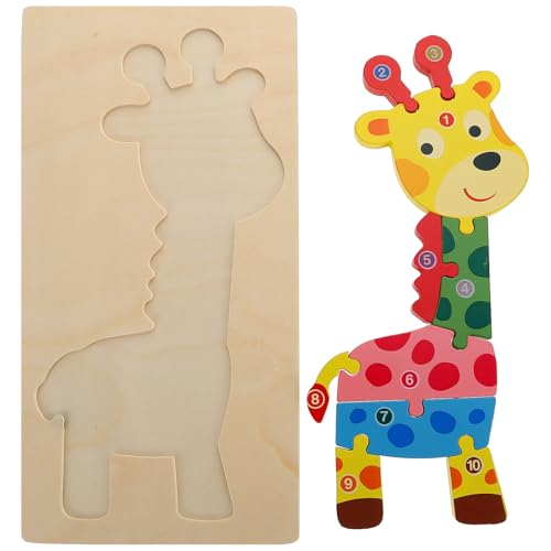 Alasum Kognitives dreidimensionales Puzzle Puzzle kinderpuzzle kinderdecken tierpuzzle Tierlernpuzzle Kleinkind-Puzzle Puzzleblock in Giraffenform Cartoon-Puzzle- hölzern von Alasum