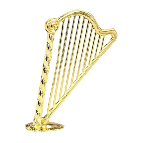 Alasum Mini-Harfe Schubkarre Puppenhaus Musical Bausatz Harpsor Miniatur Musik Mini-hausharfe Harfe-Modell Mini-instrumentenschmuck Kleinste Harfe Harfenmodellbau Golden Plastik von Alasum