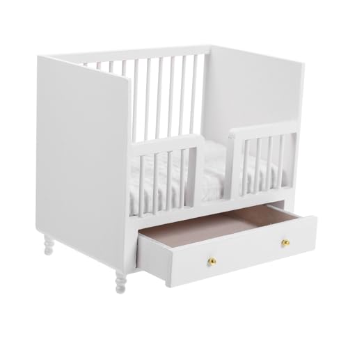 Alasum Mini-Hausversorgung Zubehör für Babypuppen Wiege Puppenwagen Puppenhausmöbel kinderzimmermöbel kinderzimmer Spielzeug weissens Puppenhaus kleines Holzbett Mini-Hausmöbel Birke Weiß von Alasum