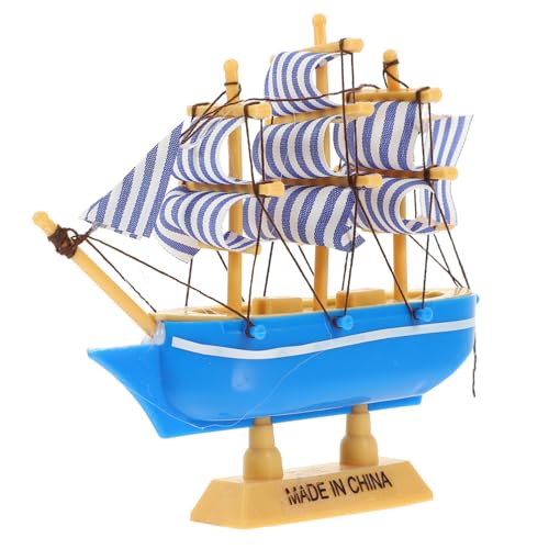 Alasum Miniatur-mini-segelboot-modell Feengartenboot Mini-boot-figur Schiff Segelboot Dekor Nautischer Tortenaufleger Nautische Stranddekorationen Segelboot Modell Boot Figur Blue Hölzern von Alasum