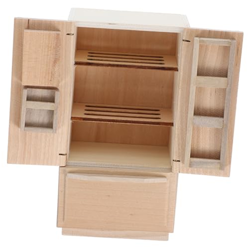 Alasum Puppenhaus Kühlschrank Puppenspielzeug Spielzeugkühlschrank Kleines Puppenhaus Puppenkleidung Mini- Puppenregal Bausatz Miniatur Küchenzubehör Für Puppenstuben Holz Beige von Alasum