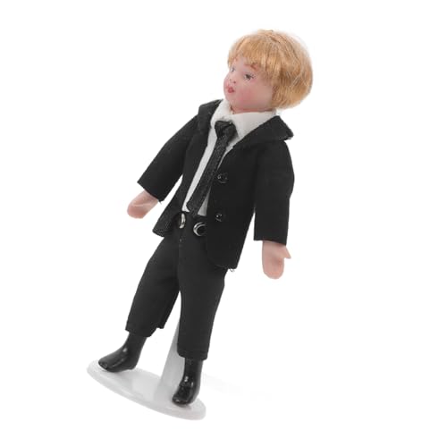 Alasum Puppenhauspuppe Miniatur-menschenspielzeug Kleine Jungenpuppe Miniatur-jungenpuppe Puppenhausfiguren Miniatur-jungenfiguren Puppenhaus-Miniatur-Porzellan-Junge Stoff Black von Alasum