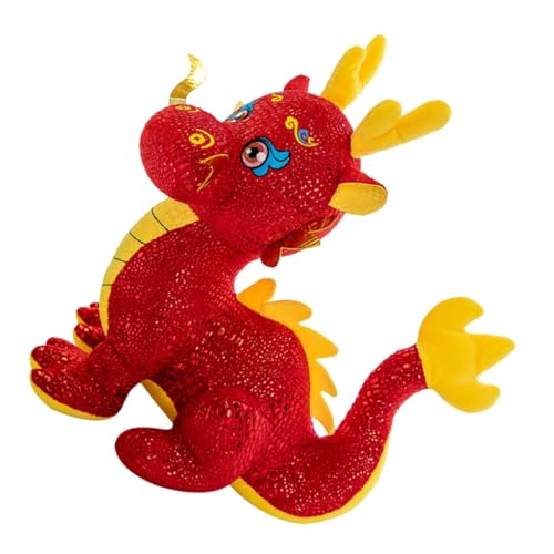 Alasum Realistisches Drachenplüschtier Chinesische Tierkreiszeichen-drachenpuppe Sternzeichen Drache Figur Miniatur-drachenfiguren Plüschtierpuppe Chinesische Drachenpuppe Puppenaugen Rot von Alasum