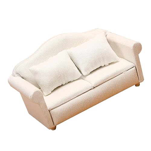 Alasum Weißes Stoffsofa Puppencouch Miniatur-Sessel Winzige Hausmöbel Mini-Sofa-Figur Praktisches Mini-Sofa Puppenstubensessel Mini-Puppen Miniaturmöbel Kleines Hauszubehör Hölzern von Alasum