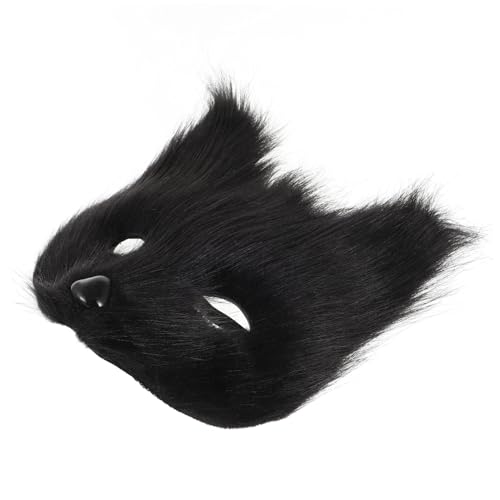 Alasum Halbgesicht Tiermaske Für Cosplay Fluffige Fuchs Maske Für Halloween Karneval Und Maskerade Tierkostü Zubehör Für Frauen Und änner Schwarze Fuchs Maske von Alasum