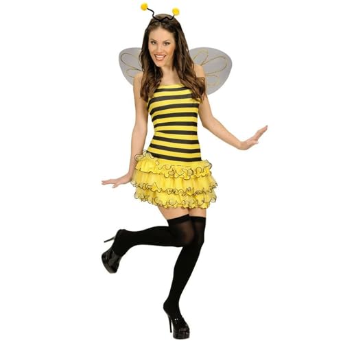 Alaurbeauty Damen Halloween Hummel Bienen Kostüm, Marienkäfer Kostüm für Erwachsene, Kleid Flügeln und Haarreif, Karneval Mottoparty Faschingkostüme (Gelb, L) von Alaurbeauty