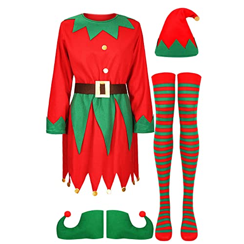 Alaurbeauty Elfen Kostüm Für Damen Kinder Weihnachtself Wichtel Erwachsene Weihnachtskostüm Für Weihnachten Karneval Cosplay (cosplay costumes, Kinder Rot, One Size) von Alaurbeauty
