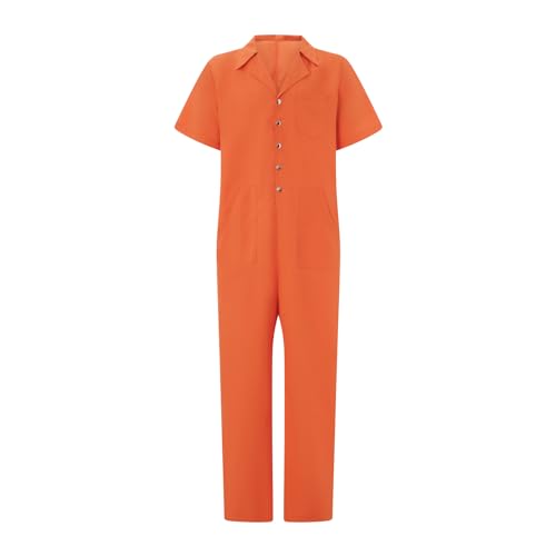 Alaurbeauty Erwachsene Häftling Kostüm Orange Overall, Damen Prisoner Kostüm, Herren Gefangener Sträfling kostüme für Cosplay Halloween Party Karneval (Orange Herren, L) von Alaurbeauty