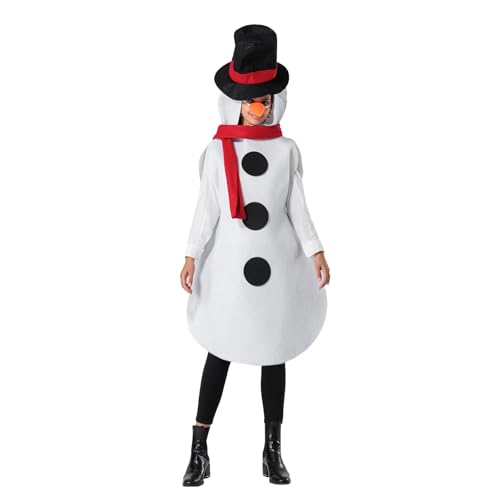 Alaurbeauty Erwachsene Schneemann Kostüm Schneemann Kostüm für Damen Herren, mit Zylinder Nase Schal, Weihnachten, Karneval, Mottoparty, Cosplay-Party (Weiß Damen, L) von Alaurbeauty