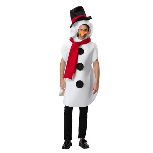 Alaurbeauty Erwachsene Schneemann Kostüm Schneemann Kostüm für Damen Herren, mit Zylinder Nase Schal, Weihnachten, Karneval, Mottoparty, Cosplay-Party (Weiß Herren, XXL) von Alaurbeauty