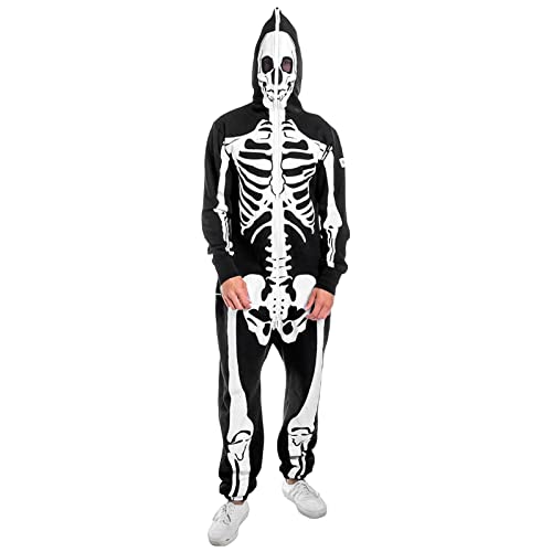 Alaurbeauty Herren damen er Skelett Kostüm Knochen Skelettkostüm Gerippe Anzug Halloween Skeleton Halloweenkostüm Horror Faschingskostüm Zombie Mottoparty (Schwarz, M) von Alaurbeauty