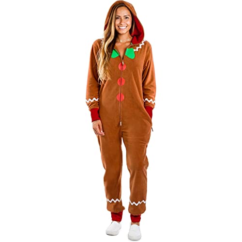Erwachsene Weihnachten Kostüm Lebkuchen Langarm Zipper Hooded Jumpsuit für Männer Frauen Party Rollenspiel Cosplay (Costume, Braun, 11-12 Years) von Alaurbeauty