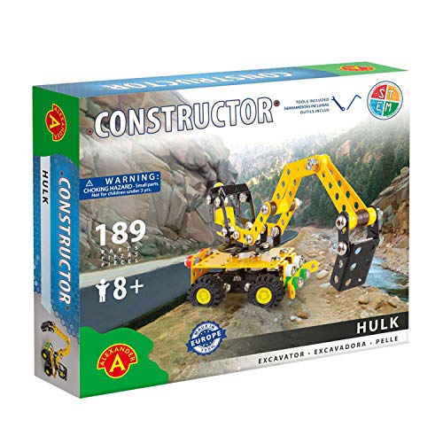 A ALEXANDER 1643 Constructor Hulk Bagger Metall Bausatz, 189 Teile Metallbaukasten, Metallbausatz mit Baufahrzeug, Werkzeug und Kunststoff Elementen, Konstruktionsspielzeug für Kinder ab 8 Jahren von Alexander Toys Konstruktionsspielzeug