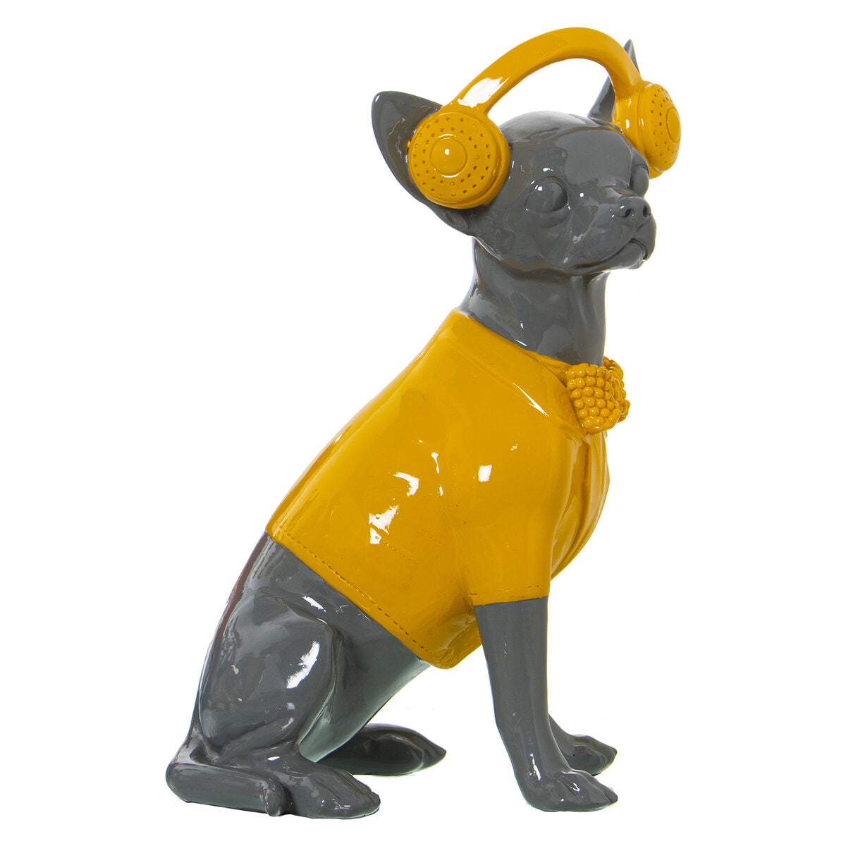 Deko-Figur Alexandra House Living Gelb Grau Kunststoff Hund Kopfhörer 14 x 26 x 19 cm von Alexandra House Living