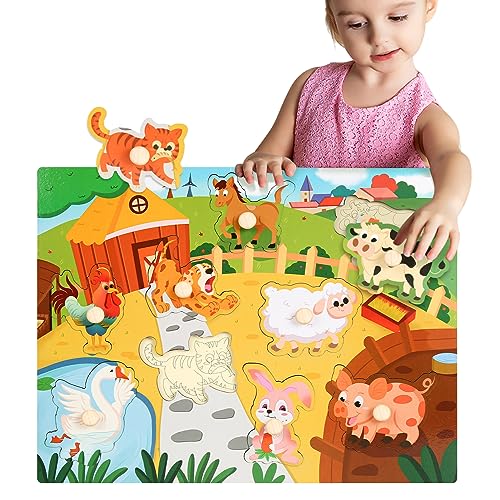 Steckpuzzle Bauernhof Holz, Kinder Holzpuzzle, Lernspielzeug Ab 2/3/4 Jahre, Puzzle Steckpuzzle Lernspielzeug Kinderspielzeug 2 3 Jahre - Geschenke von Alftek