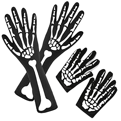 Aliaga 2 Paar Halloween Skeleton Handschuhe mit Skeleton Armmanschette Vollfinger Langarm Skeleton Handschuhe für Kinder und Erwachsene von Aliaga