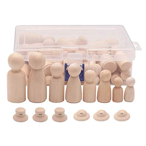 Aliaga HöLzerne Peg Dolls, 56PCS Unvollendete Dekorative DIY Angel Tiny Doll Bodies Gemalte NatüRliche Menschen mit HüTen von Aliaga